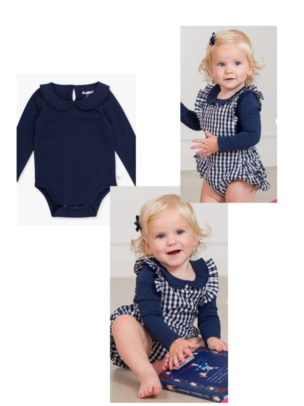 🌸5/$50🌸NWT Rufflebutts Dark Navy Knit Long Sleeve Ruffle Peter Pan Bodysuit